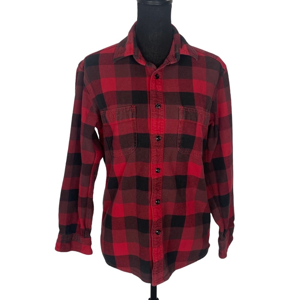 AUTHENTIC FLANNEL Men Plaid Shirt Button‎ Down Long Sleeve Sz M Red Farmer 50-11
